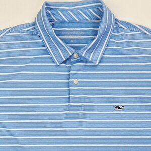 Vineyard Vines Performance Blue White Check Men  XL Chest Embroidered Logo Polo